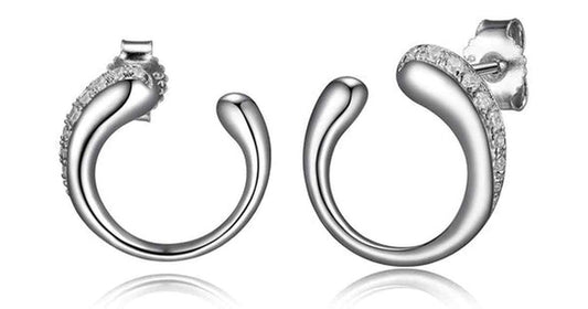 CARAMEL RHODIUM PLATED OPEN CIRCLE (15.5MM) STUD EARRING WITH 3A CUBIC ZIRCONIA