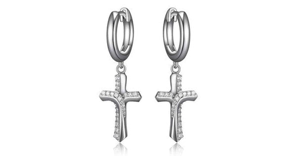 "DEVOTION" CROSS (16X10) CZ 10MM HUGGIE EAR