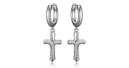 "DEVOTION" CROSS (16X10) CZ 10MM HUGGIE EAR