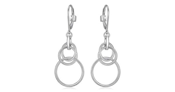 LYRA RHOD PLTD 3-INTERLOCK CIRCLE (10&15MM) DANGLE EARRING