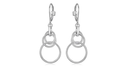LYRA RHOD PLTD 3-INTERLOCK CIRCLE (10&15MM) DANGLE EARRING