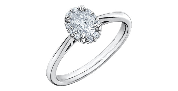 0.60 ct T.W.-14K White Gold Oval Diamond Halo Engagement Ring