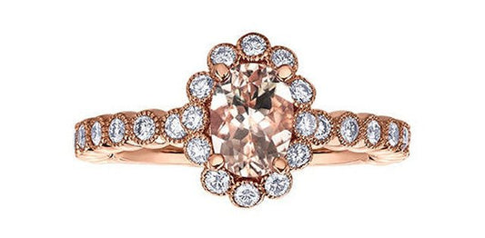 Morganite 0.50 ct T.W Diamond  Floral Rose Gold Ring