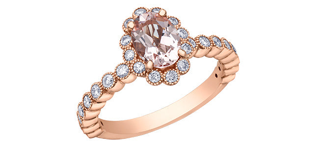 Morganite 0.50 ct T.W Diamond  Floral Rose Gold Ring
