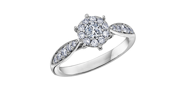 0.56 ct T.W. Tapered Flower 14K White Gold Ladies Ring