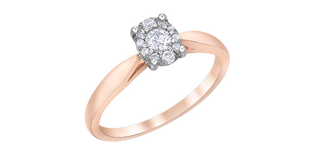 0.11 ct T.W. Halo Tapered Shank Rose & White Gold Ladies Ring