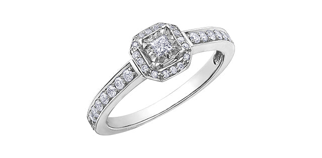 0.41 ct T.W. Hexagon Halo White Gold Ladies Ring