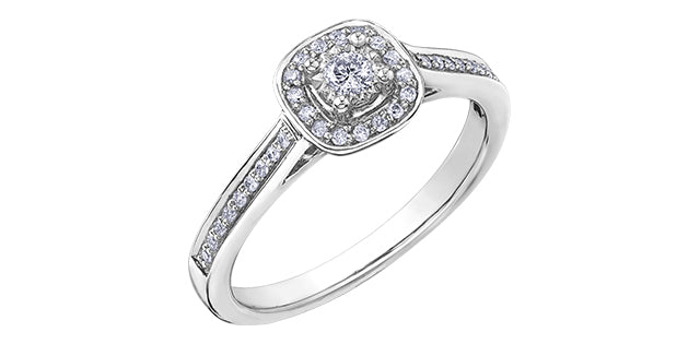 0.19 ct T.W.10K White Gold Diamond Cushion Frame Ladies Ring