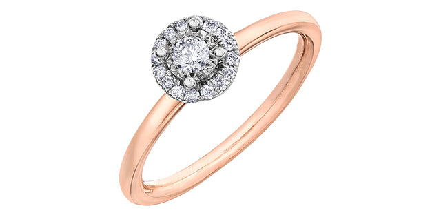 0.18 ct T.W. Classic Diamond Halo Rose & White Gold Ladies Ring