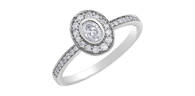 0.40 ct T.W. Oval Cut Halo White Gold Ladies Ring