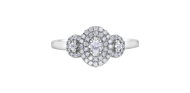 0.33 ct T.W. Fancy Double Halo 3 -Stone White Gold Ladies Ring