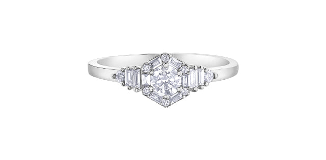 0.48 ct T.W.-14K White Gold Canadian Diamond Hexagonal Frame Engagement Ring