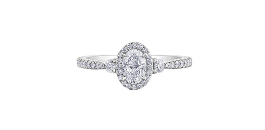0.85 ct T.W Canadian Diamond Halo Engagement Ring in 18KPD White Gold