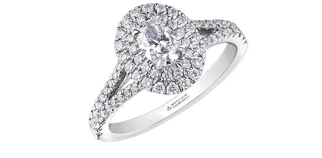 1.07 ct T.W.-18KPD White Gold Double Halo Split Shank Diamond Engagement Ring