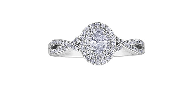 0.51 ct T.W. Double Halo Oval Cut Criss-Cross Band in White Gold