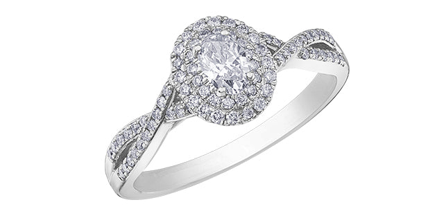 0.51 ct T.W. Double Halo Oval Cut Criss-Cross Band in White Gold