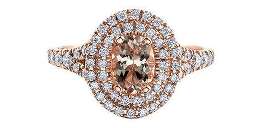 Morganite 0.45 ct T.W Double Halo Diamond Accent 14K Rose Gold Ring