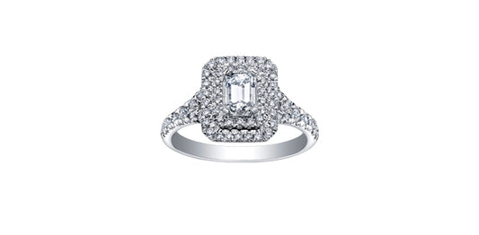 1.20 ct T.W Canadian Diamond Double Halo Cushion Frame Engagement Ring in 18KPD White Gold