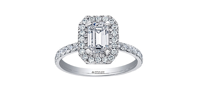 1.20 ct T.W White Gold Diamond Octagonal Frame Halo Engagement Ring in 18KPD