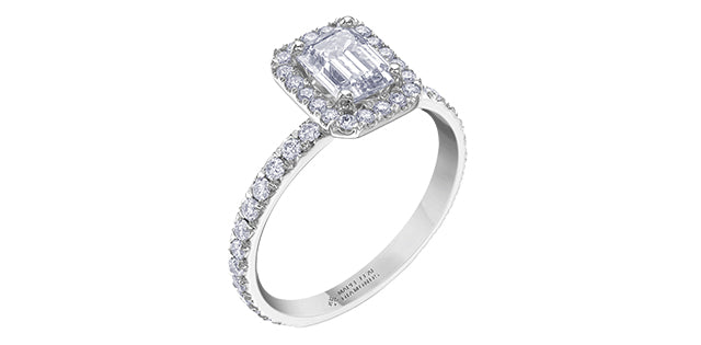 1.20 ct T.W White Gold Diamond Octagonal Frame Halo Engagement Ring in 18KPD
