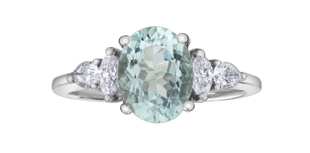 Aquamarine 0.40 ct T.W Diamond Tri-Stones 14K White Gold Ring