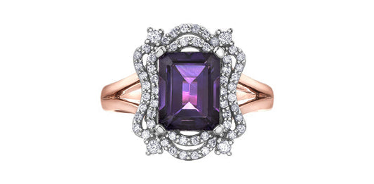 Amethyst 0.27 ct T.W Diamond Vintage-Style Frame Rose & White Gold Ring