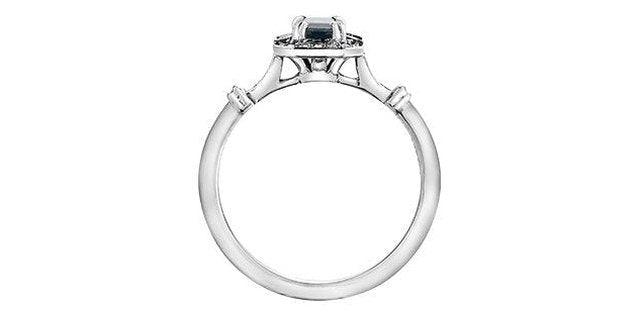 Blue & White Sapphire 0.08 ct T.W Diamond Cushion Vintage-style White Gold Ring