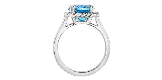 Blue Topaz 0.32 ct T.W Diamond Halo White Gold Ring