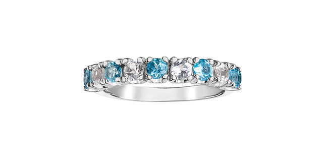 White and Blue Topaz Alternating White Gold Ring Stack