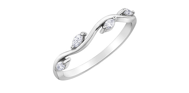 0.14 ct T.W. Wavy Leaf 14K White Gold Ladies Band