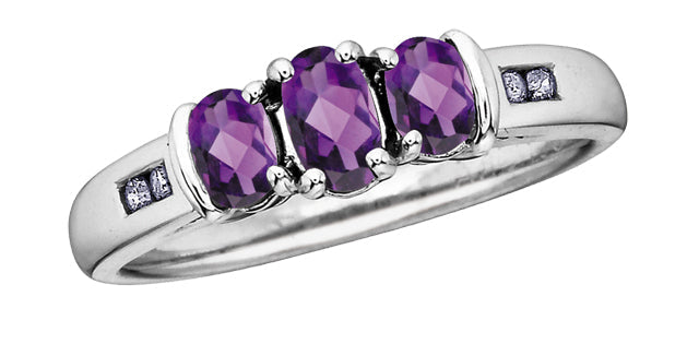 3 -Stones Amethyst 0.06 ct T.W Diamond White Gold Ring
