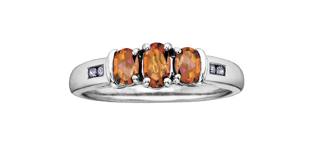 3-Stones Citrine 0.06 ct T.W Diamond White Gold Ring