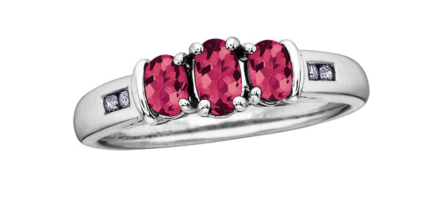 3-Stones Ruby 0.06 ct T.W Diamond White Gold Ring
