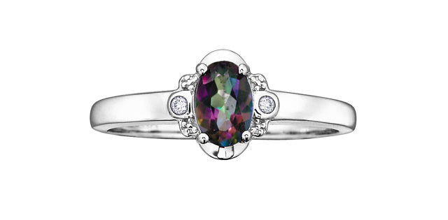 Mystic Topaz 0.02 ct T.W Vintage-Style Diamond White Gold Ring