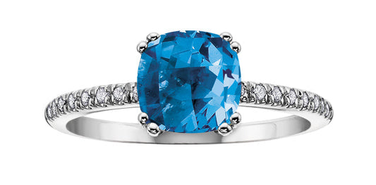 Blue Topaz 0.09 ct T.W Diamond Accent White Gold Ring