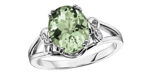 Green Amethyst 0.02 ct T.W Diamond Split Shank White Gold Ring