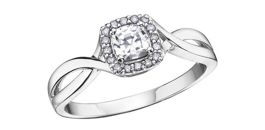 April C.Z 0.07 ct T.W. Halo Split Shank White Gold Ring
