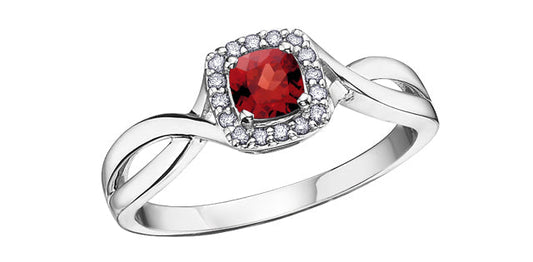 January Garnet 0.07 ct T.W. Halo Split Shank White Gold Ring