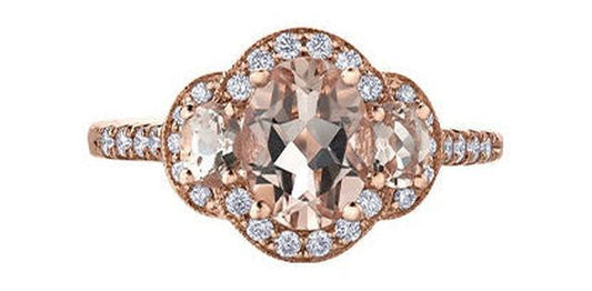 Morganite 0.21 ct T.W Diamond 3-Stones Rose Gold Ring