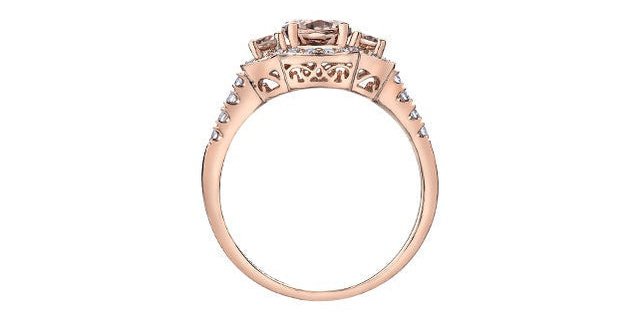 Morganite 0.21 ct T.W Diamond 3-Stones Rose Gold Ring