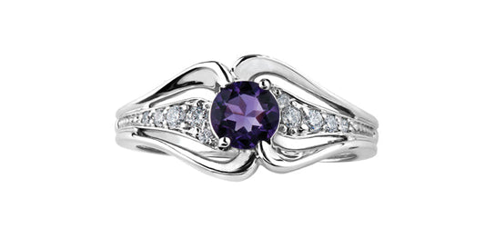 Amethyst 0.12 ct T.W Diamond Split Shank White Gold Ring