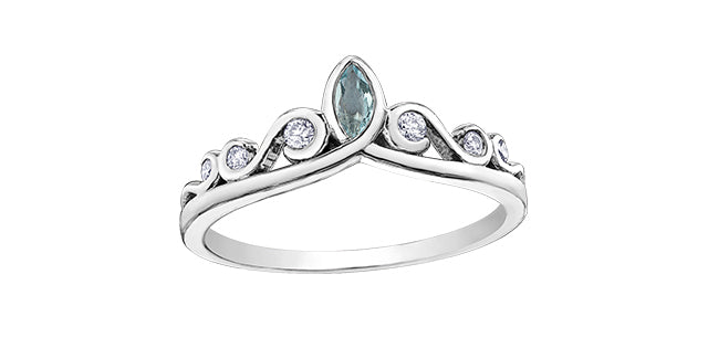 Aquamarine & Diamond White Gold Crown Ring Stack