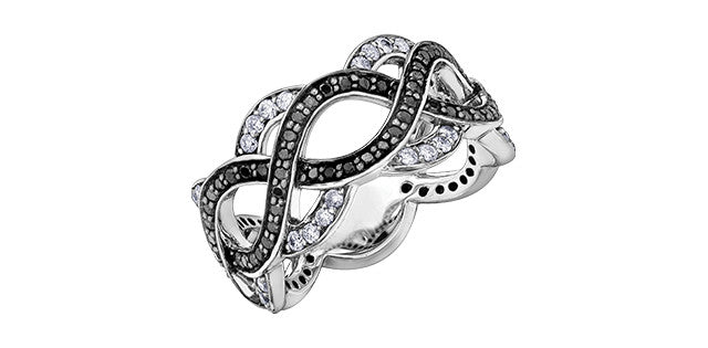 1.00 ct T.W. Enhanced Black and White Diamond White Gold Infinity Dinner Ring