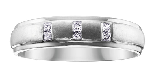 0.12 ct T.W. Princess Cut Linear Triple Rows White Gold Wedding Band