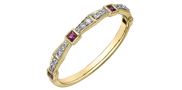 Ruby & Diamond Yellow Gold Ring Stack
