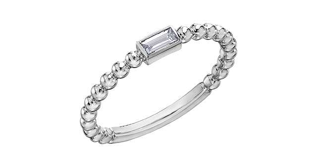 0.10 ct T.W. Baguette Diamond White Gold Bead Ring Stack