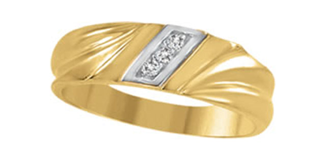 0.04 ct T.W. 3 Stones Slant Band Yellow Gold Wedding Band