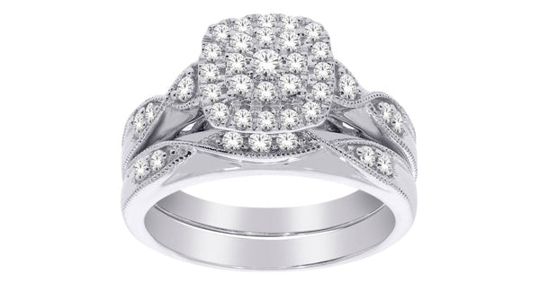 0.50 ct T.W.-10K White Gold Composite Diamond Square Frame Bridal Set