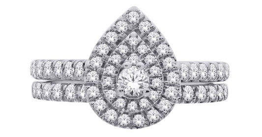1.00 ct T.W.-14K White Gold Diamond Double Halo Pear-Shaped Bridal Set