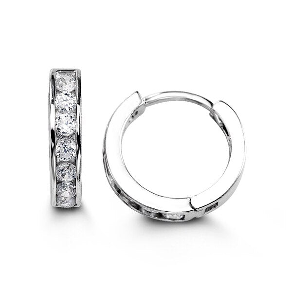 4x11mm C.Z Full Round Channel Setting Silver Huggies